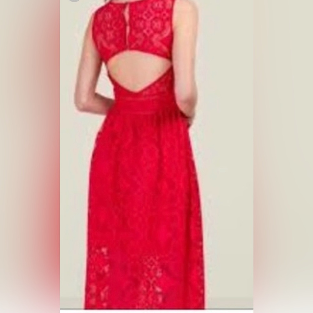 Francesca’s Miami NWT Elegant Red Lace Maxi Dress - Picture 2 of 12